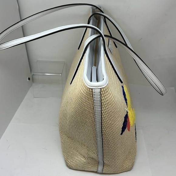 KATE SPADE New York White Leather Ash Straw Lemon Zest Large Tote Bag - Unworn - Picture 2 of 10